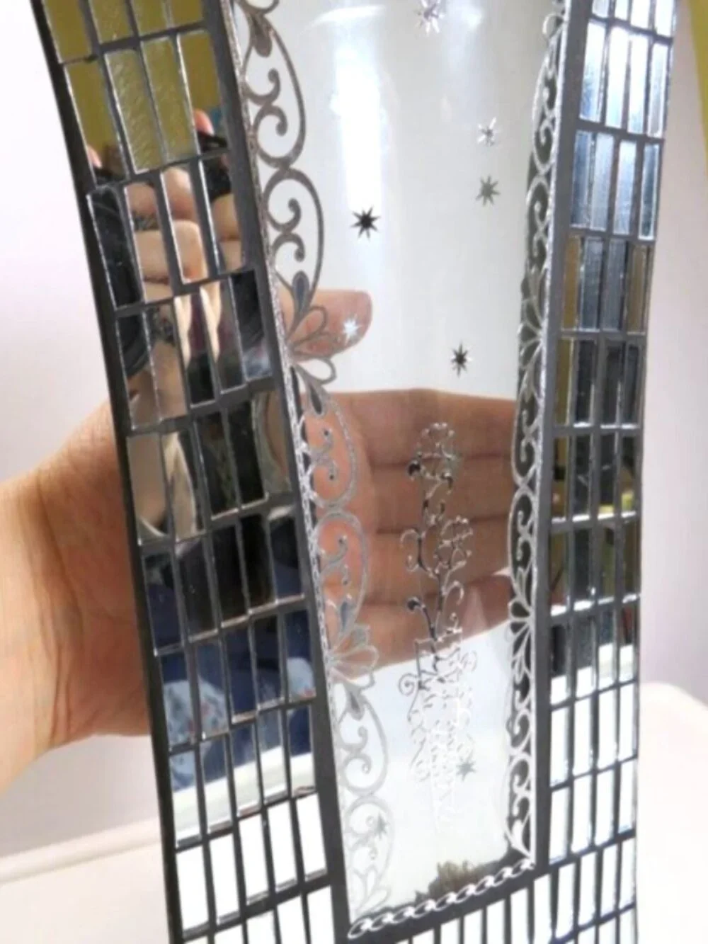 Modern Mosaic Mirrored A-Frame Vase Sculptural Art Statement Piece 16